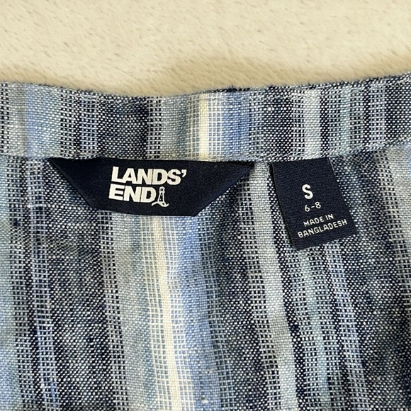 Lands End Blue Striped 100% Linen Scoop Neck Maxi Dress Size Small (6-8) - Picture 3 of 9
